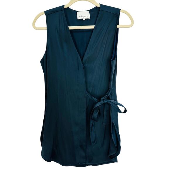 3.1 Phillip Lim Button Down Sleeveless Tie Side Vest Blouse Navy Blue Size 0 - Picture 2 of 6